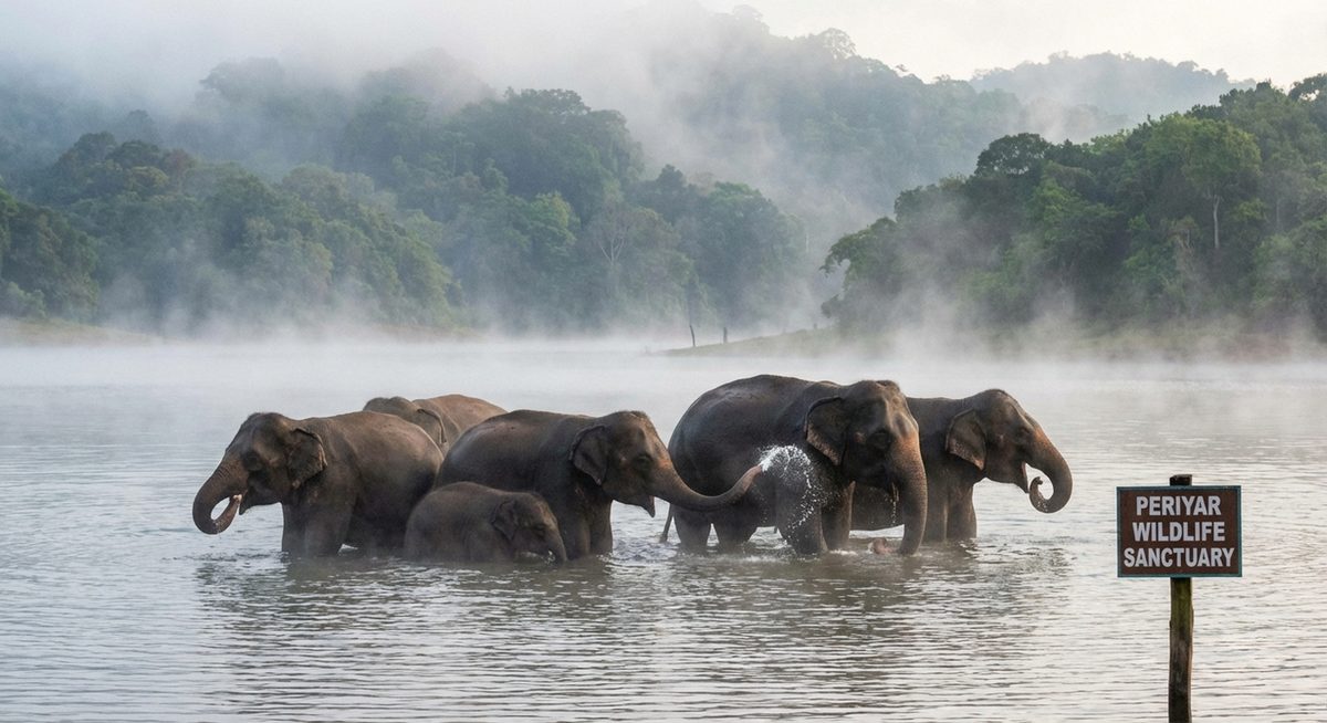 Elefantenherde im Periyar Nationalpark Kerala