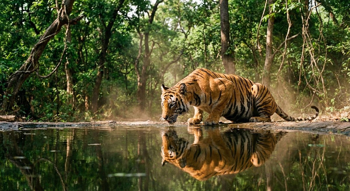 Tiger am Wasserloch im Ranthambore Nationalpark