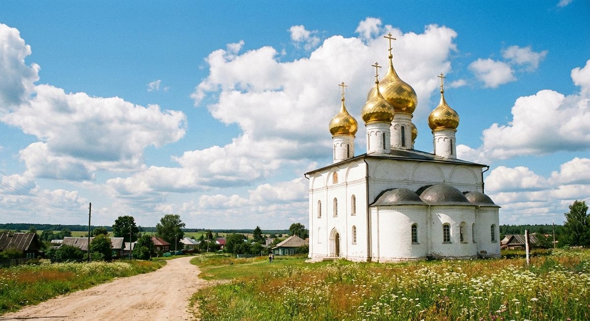 Goldene Kuppeln einer Kathedrale im Goldenen Ring