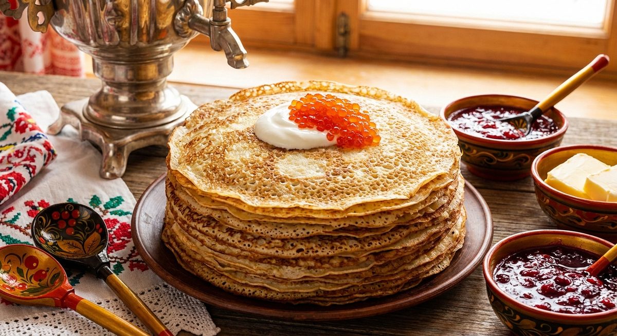 Traditionelle russische Bliny während der Masleniza